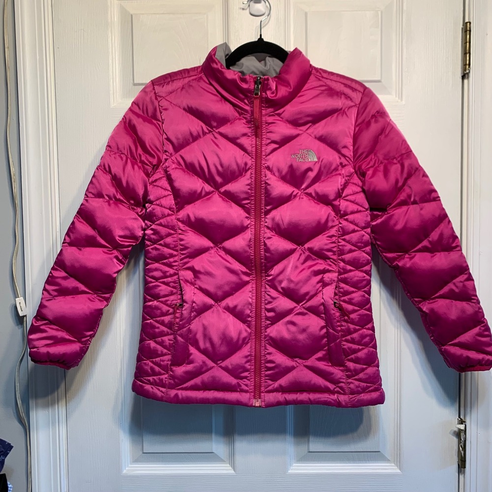 The North Face Girls Puffer Jacket L 14/16 Pink 550 Down Quilted Barbiecore Warm